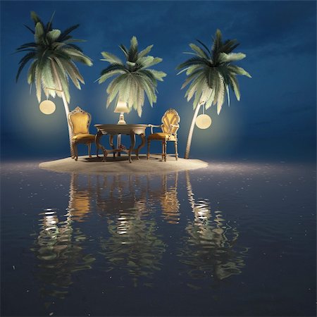 classic furniture on a desert island. night. Stock Photo - Budget Royalty-Free & Subscription, Code: 400-04272982