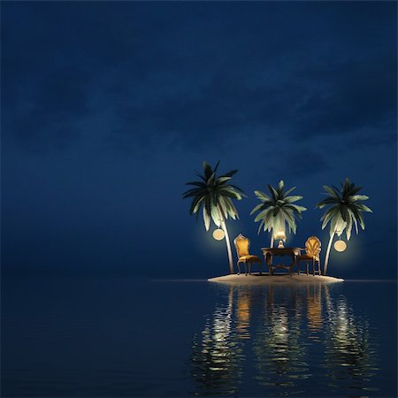 romance and stars in the sky - classic furniture on a desert island. night. Stock Photo - Budget Royalty-Free & Subscription, Code: 400-04272983