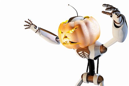 simsearch:400-07774937,k - scary robot with a pumpkin on his head. with clipping path. Stock Photo - Budget Royalty-Free & Subscription, Code: 400-04273035