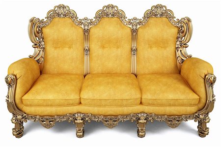 simsearch:400-06075399,k - elegant sofa of yellow chamois leather and gold-plated body. isolated on white Stock Photo - Budget Royalty-Free & Subscription, Code: 400-04273081