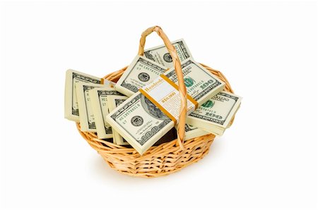 simsearch:400-05140548,k - Basket full of dollars isolated on white Stock Photo - Budget Royalty-Free & Subscription, Code: 400-04273162