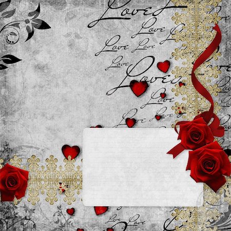 Romantic  vintage background with red roses and hearts (1 of set) Stock Photo - Budget Royalty-Free & Subscription, Code: 400-04273231
