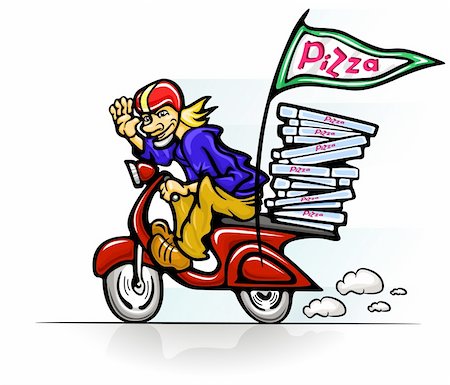 boy delivering pizza on scooter - vector illustration Stock Photo - Budget Royalty-Free & Subscription, Code: 400-04284005