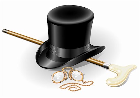 set of retro accessories with hat walkingstick and pince-nez point vector illustration, isolated on white background Foto de stock - Royalty-Free Super Valor e Assinatura, Número: 400-04284017