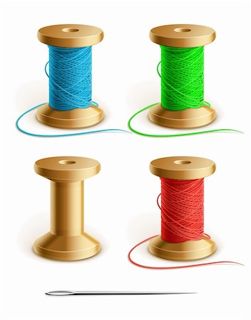 stitching tools - set reel with thread and needle vector illustration isolated on white background Stock Photo - Budget Royalty-Free & Subscription, Code: 400-04284050