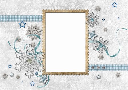 simsearch:400-05693376,k - Winter framework for invitations or photo with glass snowflakes, stars and ribbon  (1 of set) Stockbilder - Microstock & Abonnement, Bildnummer: 400-04284354