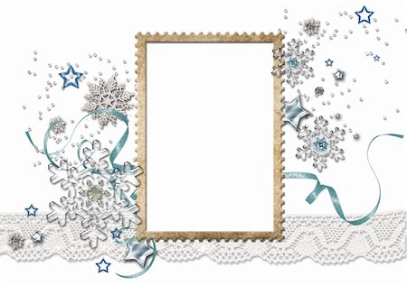 simsearch:400-05693376,k - Winter framework for invitations or photo with glass snowflakes, stars and ribbon  (1 of set) Stockbilder - Microstock & Abonnement, Bildnummer: 400-04284356