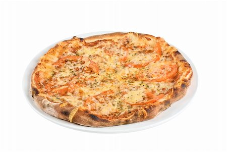 simsearch:400-04494623,k - Pizza with mushrooms, ham isolated on white background Foto de stock - Super Valor sin royalties y Suscripción, Código: 400-04284621