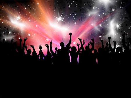 Silhouette of a crowd of party people on a starburst background Stock Photo - Budget Royalty-Free & Subscription, Code: 400-04284744