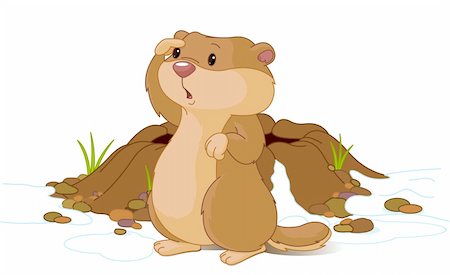 Illustration for Groundhog Day. Groundhog looking at his shadow. Stock Photo - Budget Royalty-Free & Subscription, Code: 400-04284750