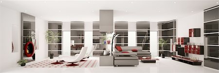 simsearch:400-04287870,k - Interior of modern apartment panorama 3d render Stock Photo - Budget Royalty-Free & Subscription, Code: 400-04284999