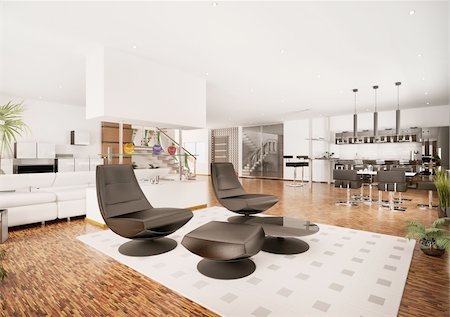 simsearch:400-04304960,k - Interior of modern apartment living room kitchen hall 3d render Foto de stock - Super Valor sin royalties y Suscripción, Código: 400-04285002