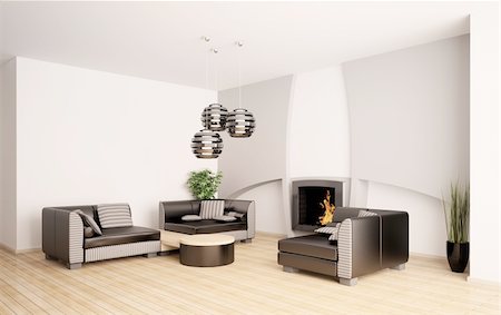 simsearch:400-06075405,k - Modern living room interior with fireplace 3d render Stock Photo - Budget Royalty-Free & Subscription, Code: 400-04285022