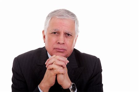 simsearch:400-04504842,k - Portrait of a handsome mature businessman, thinking with hands crossed,  on white background, studio shot Photographie de stock - Aubaine LD & Abonnement, Code: 400-04285061