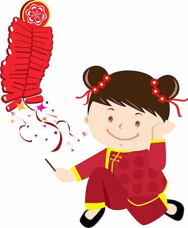New Year Greeting Girl playing fire cracker- Vector Stock Photo - Budget Royalty-Free & Subscription, Code: 400-04285144