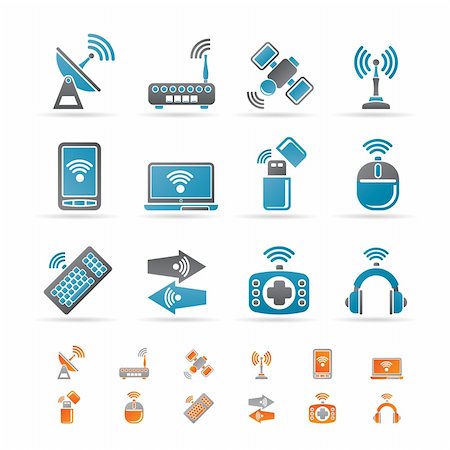 satellite computer communications networks - Wireless and communication technology icons - vector icon set Stock Photo - Budget Royalty-Free & Subscription, Code: 400-04285406
