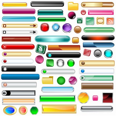 Web buttons collection with 63 scalable assorted colors and shapes inc round, square, rectangles and oval shaped buttons. Isolated on white. Stock Photo - Budget Royalty-Free & Subscription, Code: 400-04285518