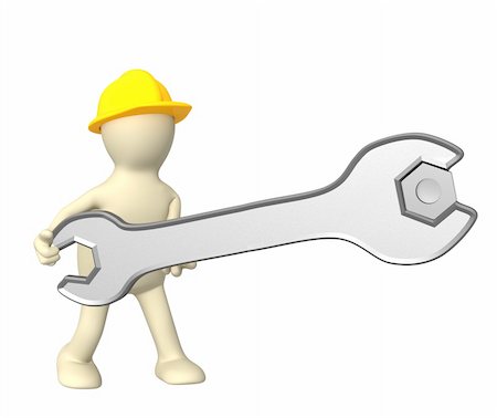 engineers hat cartoon - 3d worker - puppet, twisting a nut. Isolated over white Stock Photo - Budget Royalty-Free & Subscription, Code: 400-04285666