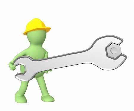 engineers hat cartoon - 3d worker - puppet, twisting a nut. Isolated over white Stock Photo - Budget Royalty-Free & Subscription, Code: 400-04285667
