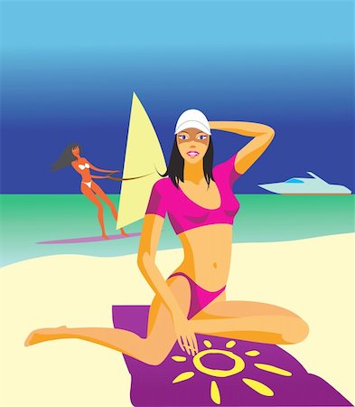 sexy woman on the beach - vector illustration Stock Photo - Budget Royalty-Free & Subscription, Code: 400-04285884