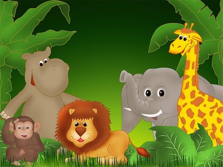 simsearch:400-04199391,k - Illustration of cute animals among jungle plants Foto de stock - Super Valor sin royalties y Suscripción, Código: 400-04285917