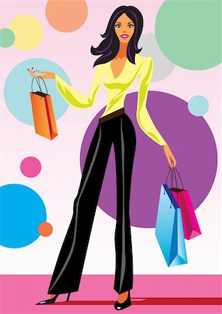 fashion shopping girls with shopping bag  - vector illustration Stock Photo - Budget Royalty-Free & Subscription, Code: 400-04285945