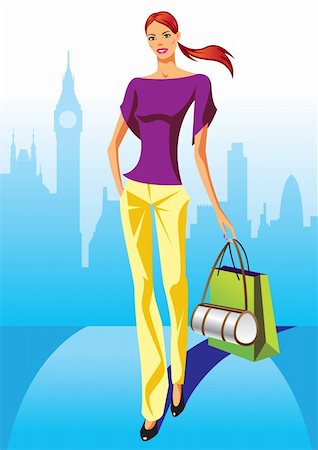 fashion shopping girls with shopping bag in London - vector illustration Stock Photo - Budget Royalty-Free & Subscription, Code: 400-04285950