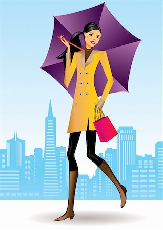 fashion shopping girls with shopping bag in San Francisco - vector illustration Stock Photo - Budget Royalty-Free & Subscription, Code: 400-04285972