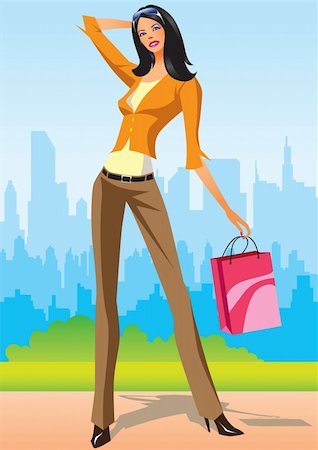 simsearch:400-04236936,k - fashion shopping girls with shopping bag in New York - vector illustration Stock Photo - Budget Royalty-Free & Subscription, Code: 400-04285994