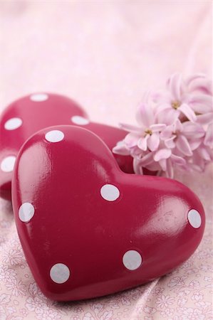 simsearch:400-04286012,k - Two dotted hearts on pink background with hyacinth. Shallow dof Stock Photo - Budget Royalty-Free & Subscription, Code: 400-04286017