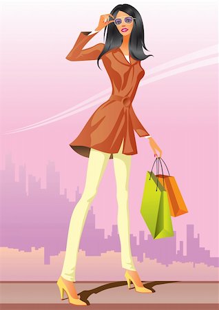 fashion shopping girls with shopping bag - vector illustration Stock Photo - Budget Royalty-Free & Subscription, Code: 400-04286107