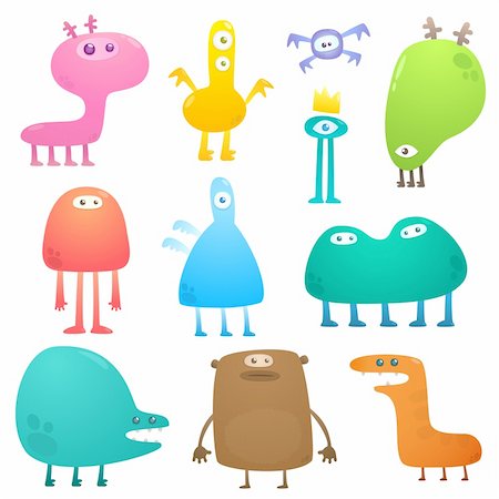 Collection of cartoon colored crazy funny monsters Foto de stock - Super Valor sin royalties y Suscripción, Código: 400-04286193