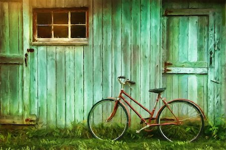 Digital Painting of old bicycle  against grungy barn Stock Photo - Budget Royalty-Free & Subscription, Code: 400-04286322
