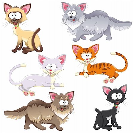 siamese - Family of cats. Funny cartoon and vector animal characters. Isolated objects Photographie de stock - Aubaine LD & Abonnement, Code: 400-04286409