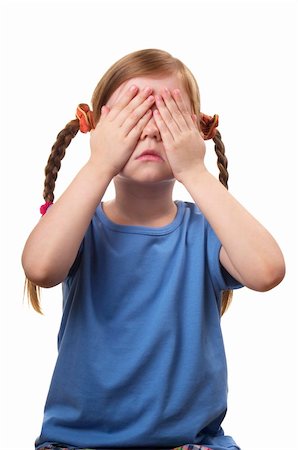 simsearch:400-06130548,k - Little girl with eyes closed by her hands isolated over white background Foto de stock - Super Valor sin royalties y Suscripción, Código: 400-04286928
