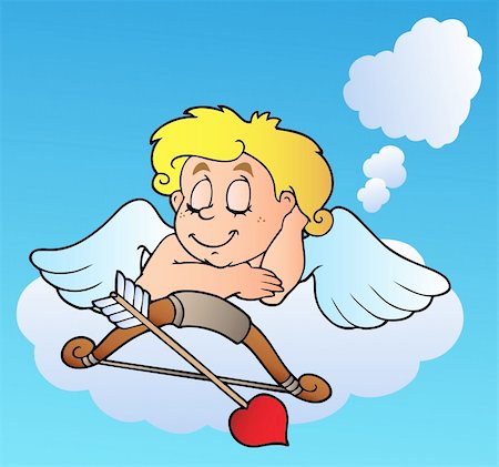simsearch:400-04267372,k - Dreaming Valentine Cupid with bow - vector illustration. Photographie de stock - Aubaine LD & Abonnement, Code: 400-04287278