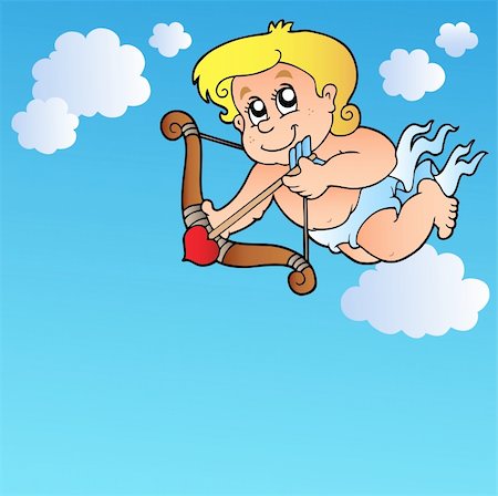 simsearch:400-04267372,k - Valentine Cupid with bow and clouds - vector illustration. Photographie de stock - Aubaine LD & Abonnement, Code: 400-04287283