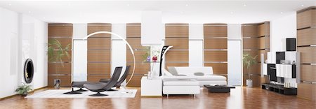 simsearch:400-06075405,k - Interior of modern apartment panorama 3d render Stock Photo - Budget Royalty-Free & Subscription, Code: 400-04287822