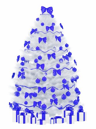 simsearch:400-04241664,k - Christmas fir tree decorated with blue bows and balls over the white 3d render Stock Photo - Budget Royalty-Free & Subscription, Code: 400-04287926