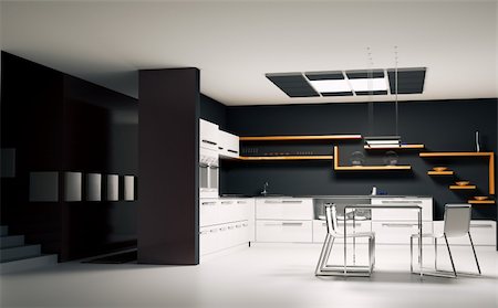 Interior of modern kitchen 3d render Stock Photo - Budget Royalty-Free & Subscription, Code: 400-04287953