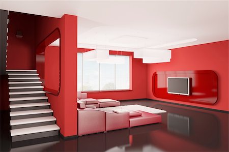 Interior of apartment with stairs 3d render Stock Photo - Budget Royalty-Free & Subscription, Code: 400-04287967