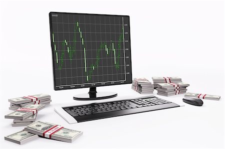 simsearch:400-05336172,k - LCD with forex charts,keyboard,mouse and stacks of dollars 3d Photographie de stock - Aubaine LD & Abonnement, Code: 400-04287972