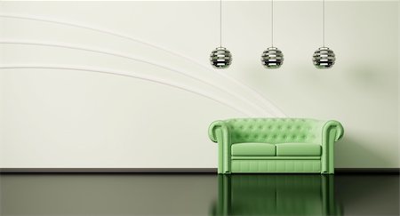 Green sofa in apple-green room with black floor 3d Stock Photo - Budget Royalty-Free & Subscription, Code: 400-04288017