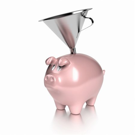 funnel - pink piggy bank with a funnel on the top isolated over a white background Photographie de stock - Aubaine LD & Abonnement, Code: 400-04288325