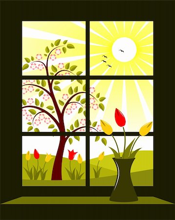 vector spring landscape outside window, Adobe Illustrator 8 format Stock Photo - Budget Royalty-Free & Subscription, Code: 400-04288409