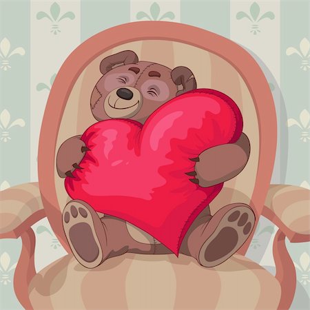 simsearch:400-04274234,k - Teddy bear is sitting in armchair with a red heart shaped pillow in his hand Photographie de stock - Aubaine LD & Abonnement, Code: 400-04288439