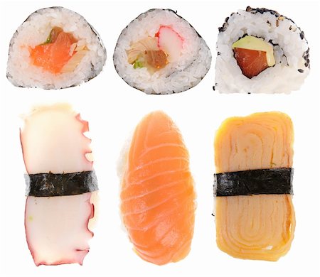 simsearch:400-08192842,k - Selection of sushi isolated on white background Foto de stock - Super Valor sin royalties y Suscripción, Código: 400-04288431