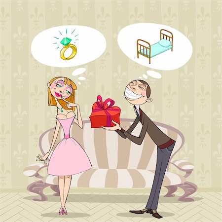 simsearch:400-04243019,k - At Valentine's Day a boy presents a gift to his girlfriend, but they have rather different thoughts concerning it. Photographie de stock - Aubaine LD & Abonnement, Code: 400-04288440
