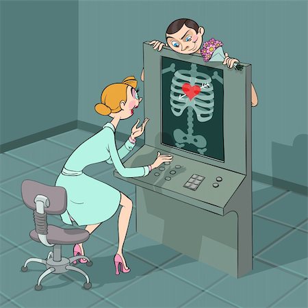 simsearch:400-04274234,k - At Valentine's Day a boy comes to his girlfriend at X-ray observe which shows heart falling in love in his breast Photographie de stock - Aubaine LD & Abonnement, Code: 400-04288442
