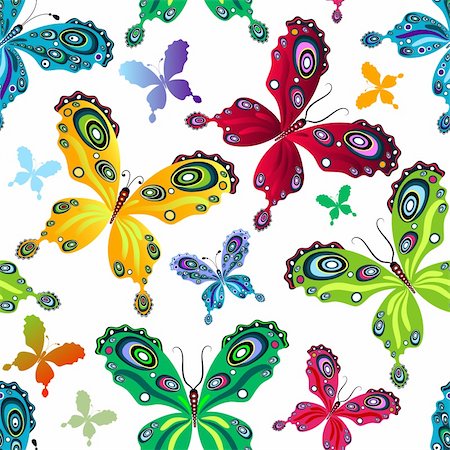 simsearch:400-05890035,k - Repeating white pattern with colorful butterflies (vector) Foto de stock - Super Valor sin royalties y Suscripción, Código: 400-04288453